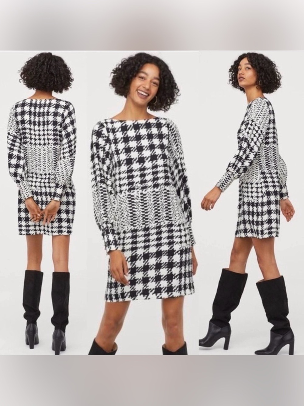 H&M Black and White Houndstooth Mini Dress